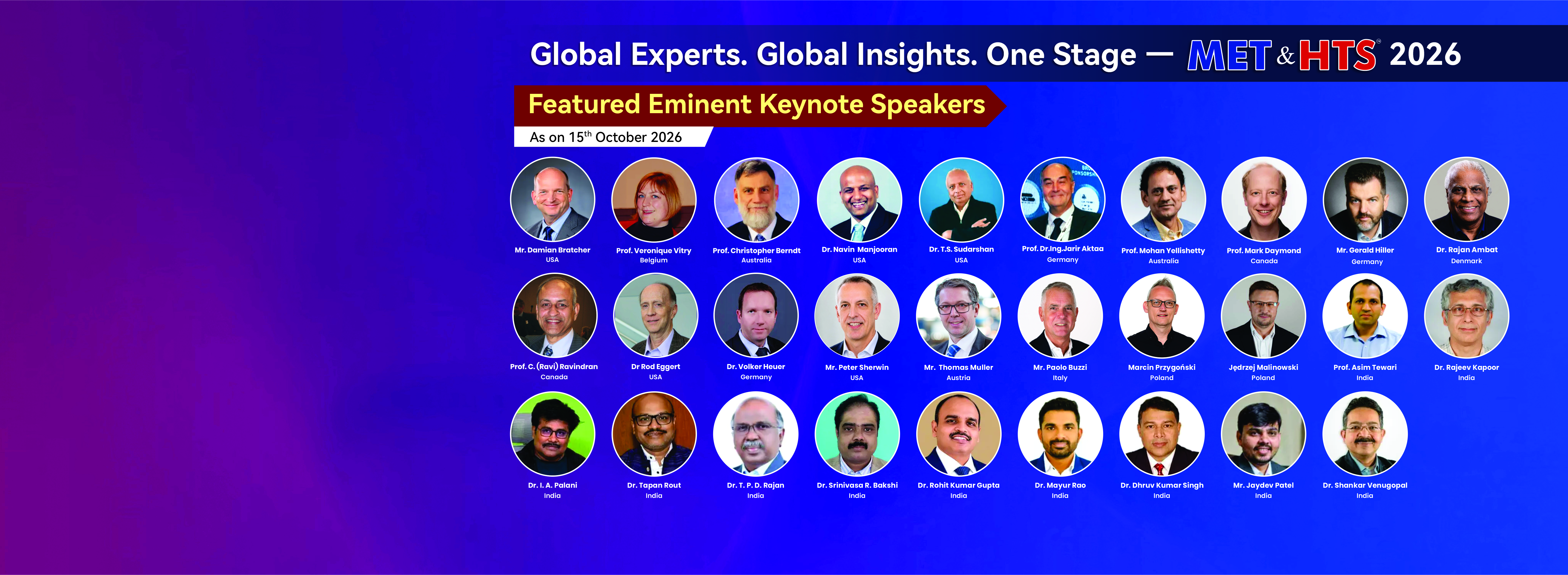 MET & HTS 2026 keynote speakers banner with speaker portraits and a registration QR code